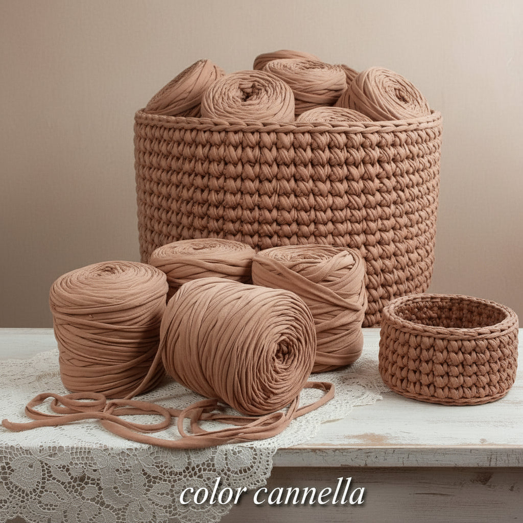 color cannella eco cotone lycra  fettuccia wiggly cucirini tre stelle per borse uncinetto cestini portavaso pochette clutch bags sacche zainetti amigurumi lavori crochet filato yarn garne t-shirt colorato moda fashion abbigliamento 