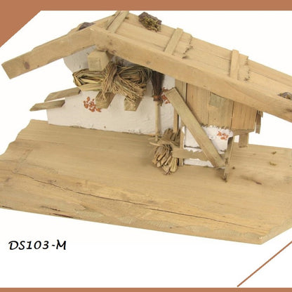 stalla fienile muro innevato muschio ramazza capanna vuota legno per Presepe Natività statuine piccole miniature