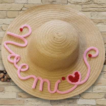idea fai da te tesa alta economico cappello paglia rafia estivo per mare spiaggia da decorare personalizzare scritte nomi tricotin con tubolare e pompon uncinetto