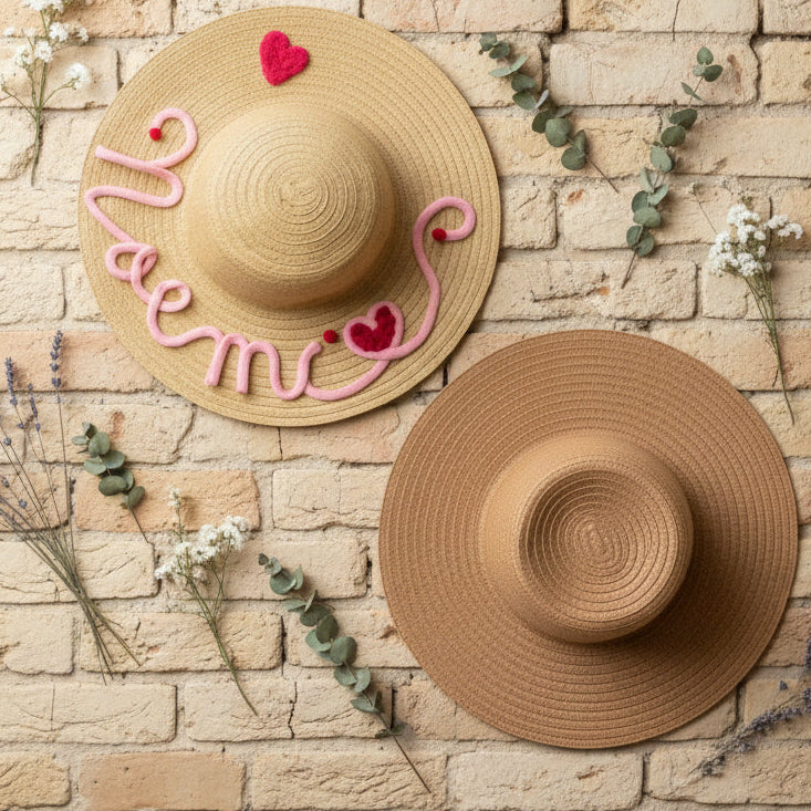 cappelli paglia rafia estivi per mare spiaggia da decorare personalizzare scritte nomi tricotin con tubolare e pompon uncinetto