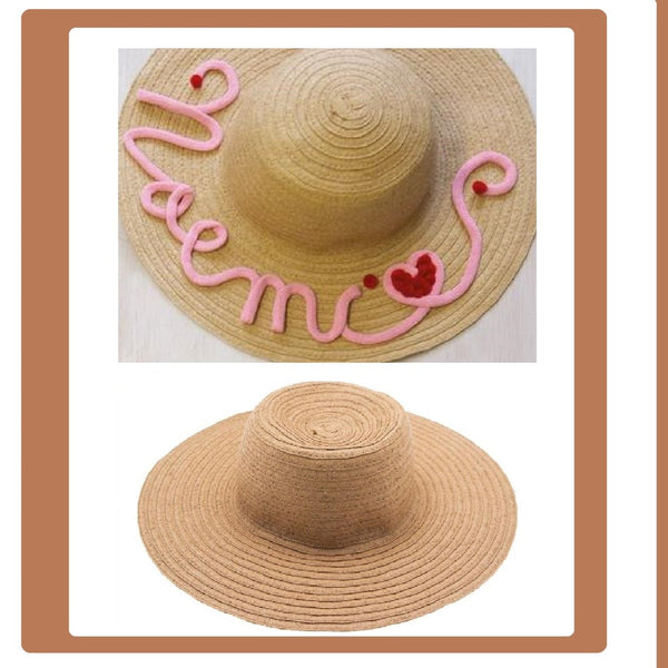 cappelli paglia rafia estivi per mare spiaggia da decorare personalizzare scritte nomi tricotin con tubolare e pompon uncinetto