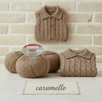 caramello nocciola Schoeller-Stahl lana merino neonato bebè baby ideale filato per copertina cappello cuffia berretto scarpine golfino scamiciato gilet tutina
