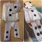 costume di Carnevale bambini abito Pierrot bianco pois nero giacca pantalone mantellina tulle berretto