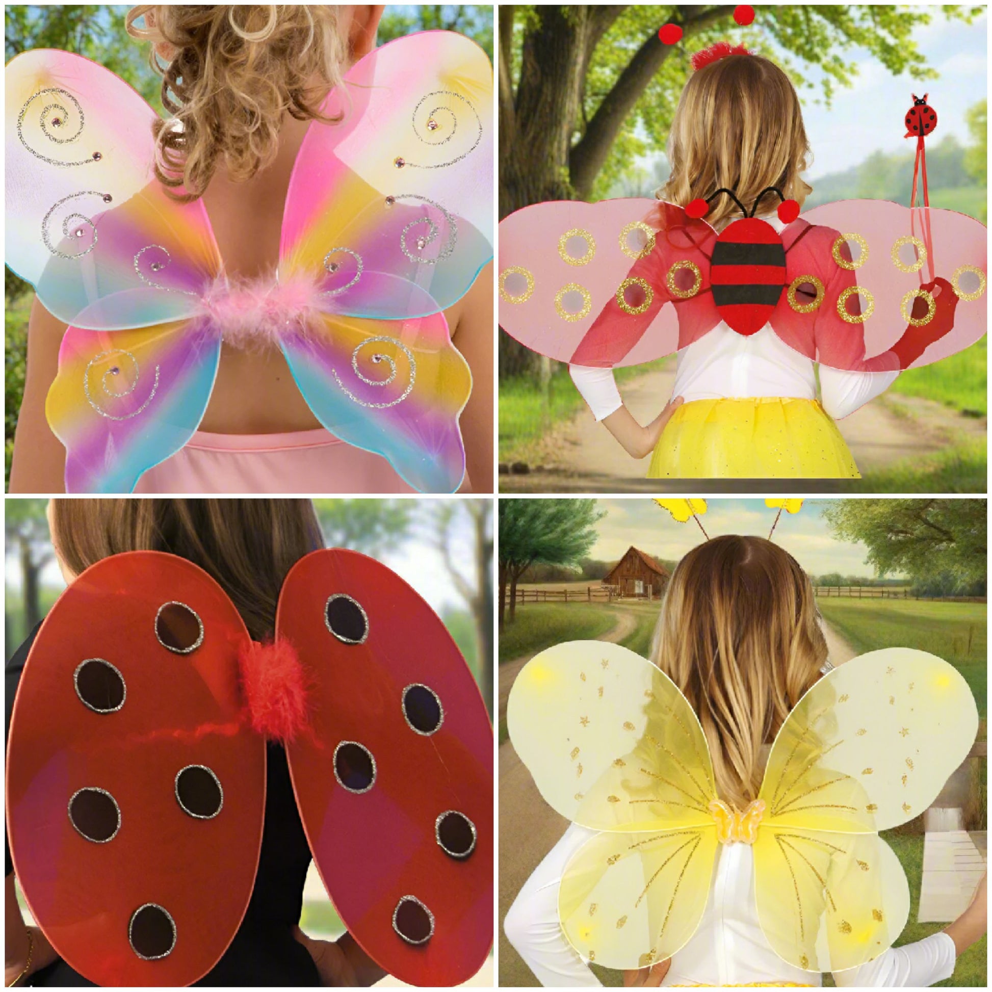 ali tulle costume carnevale fai da te rosse gialle colorate per farfalla fata dei fiori coccinella portafortuna uso abito da festa scenografia fotografo vetrinistica tutù danza