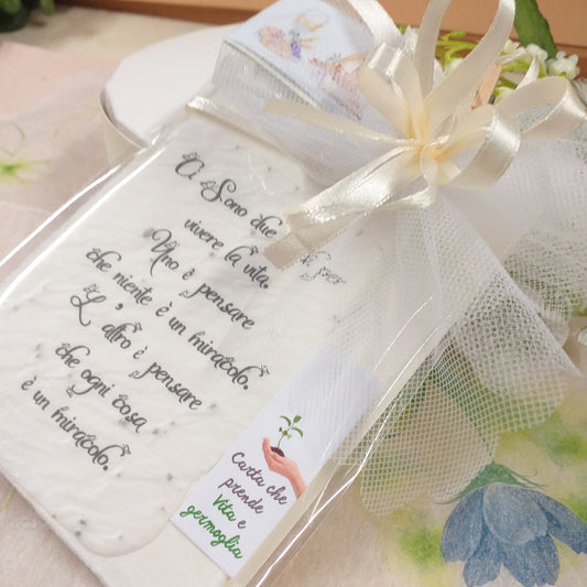 carta riciclata piantabile di semi piantine pergamena ci sono 2 modi per vivere la vita frase bella etichetta prende vita e germoglia confezionata bustina confetti bomboniere segnaposto bigliettino comunione cresima