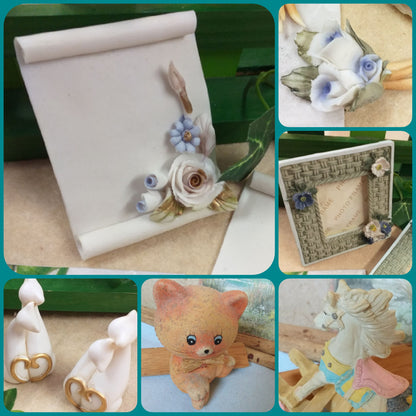 pergamena fiori bouquet mazzolino cornicetta portafoto coppia gattini cavallo dondolo lotto offerta oggetti ceramica oggettini miniature casa bambole oggettistica collezione sorprese uova pasqua bomboniere idee regalo shop negozio vetrina