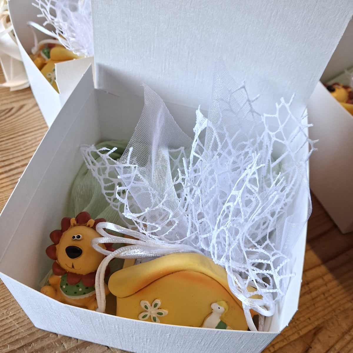 come si apre la scatola leoncino casetta sacchetto confetti bimba femminuccia bimbo maschietto bomboniera segno del leone nascita battesimo baby bebè babyshower