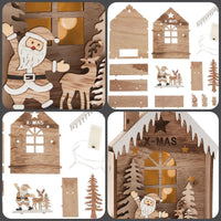 x-mas casette natalizie luminose in legno fai da te Villaggio del Natale con alberi Babbo renne lucine led kit da incollare