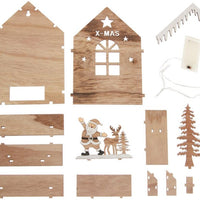 componenti fiancata casette natalizie luminose in legno fai da te Villaggio del Natale con alberi renne Babbo lucine led kit da incollare