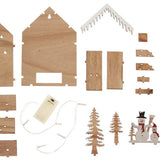 porta finestre tetto casette natalizie luminose in legno fai da te Villaggio del Natale con alberi pupazzo di neve lucine led kit da incollare