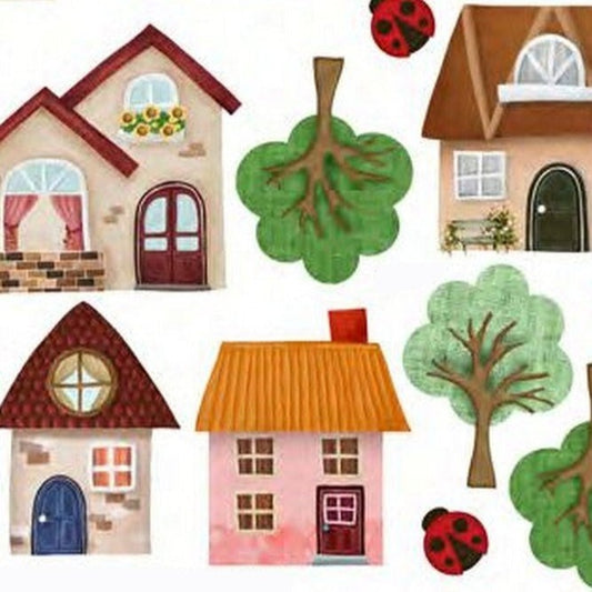 dettaglio porte finestre delle casette primavera sagome pannolenci stampato pasquale pannello 25 x 25 cm ps-057 spring idee per creare tessuto per decorazioni addobbi fai da te chiudipacco