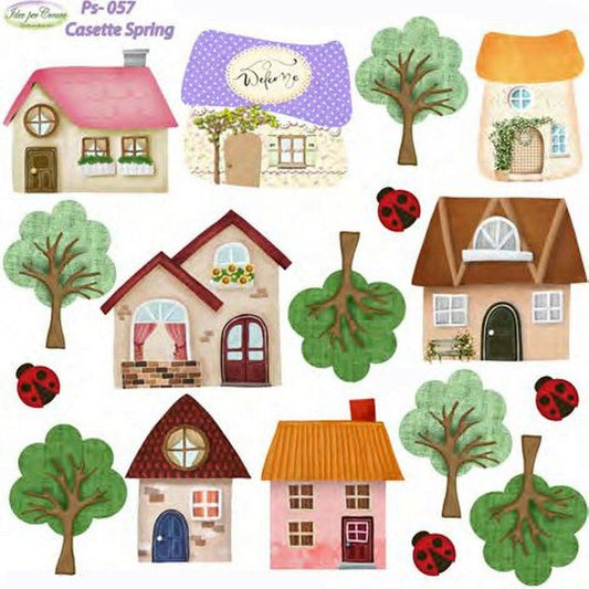 7 casette primavera 6 alberi 4 coccinelle sagome pannolenci stampato pasquale pannello 25 x 25 cm ps-057 spring idee per creare tessuto per decorazioni addobbi fai da te chiudipacco
