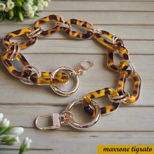 marrone tigrato manico resina acrilica plastica catena decorativa con moschettoni finali per tracolle borse uncinetto artigianali di stoffa fatte a mano