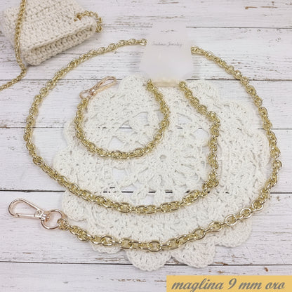 colore oro sottile catenina 9 mm maglina dorata manici tracolla catene borse uncinetto per pochette clutch bags bustine di tessuto stoffa corda fettuccia con moschettoni finali