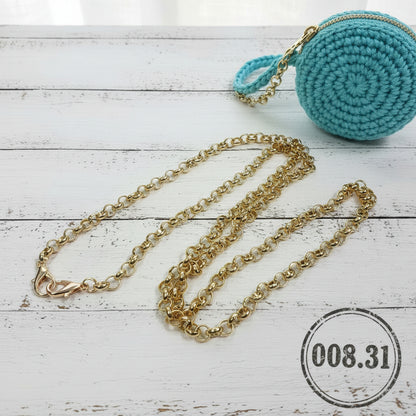 catenella maglina stretta con moschettoni dorata colore oro per pochette uncinetto borsa e clutch bags