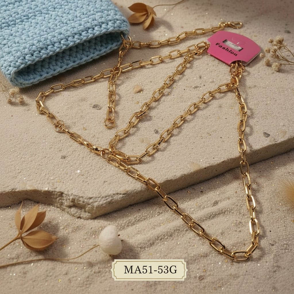 maglia larga colore oro dorato catenella manici tracolla catene borse uncinetto per pochette clutch bags bustine di tessuto stoffa corda fettuccia con moschettoni finali