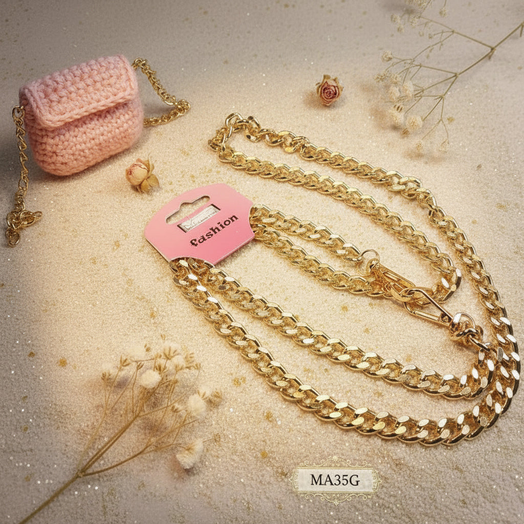 maglia media colore oro dorato catenella manici tracolla catene borse uncinetto per pochette clutch bags bustine di tessuto stoffa corda fettuccia con moschettoni finali