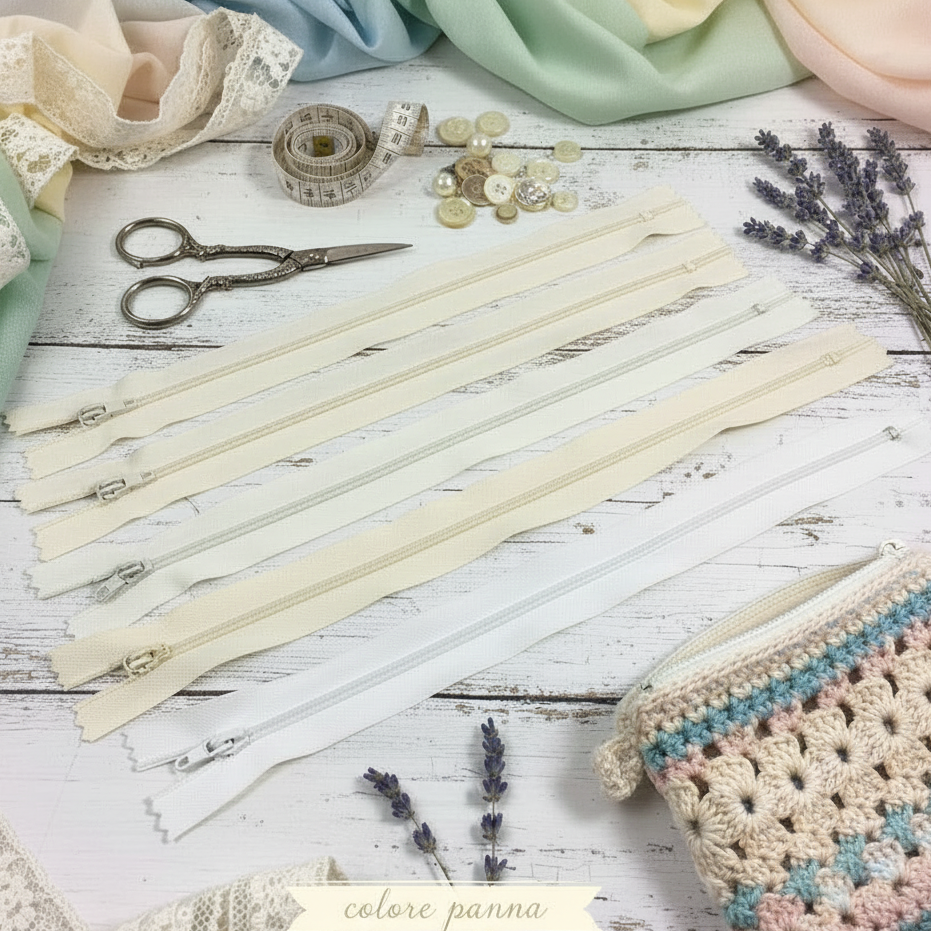 zip cerniera chiusura colore panna per pochette borsellino uncinetto piccola borsa di stoffa artigianale fatta a mano