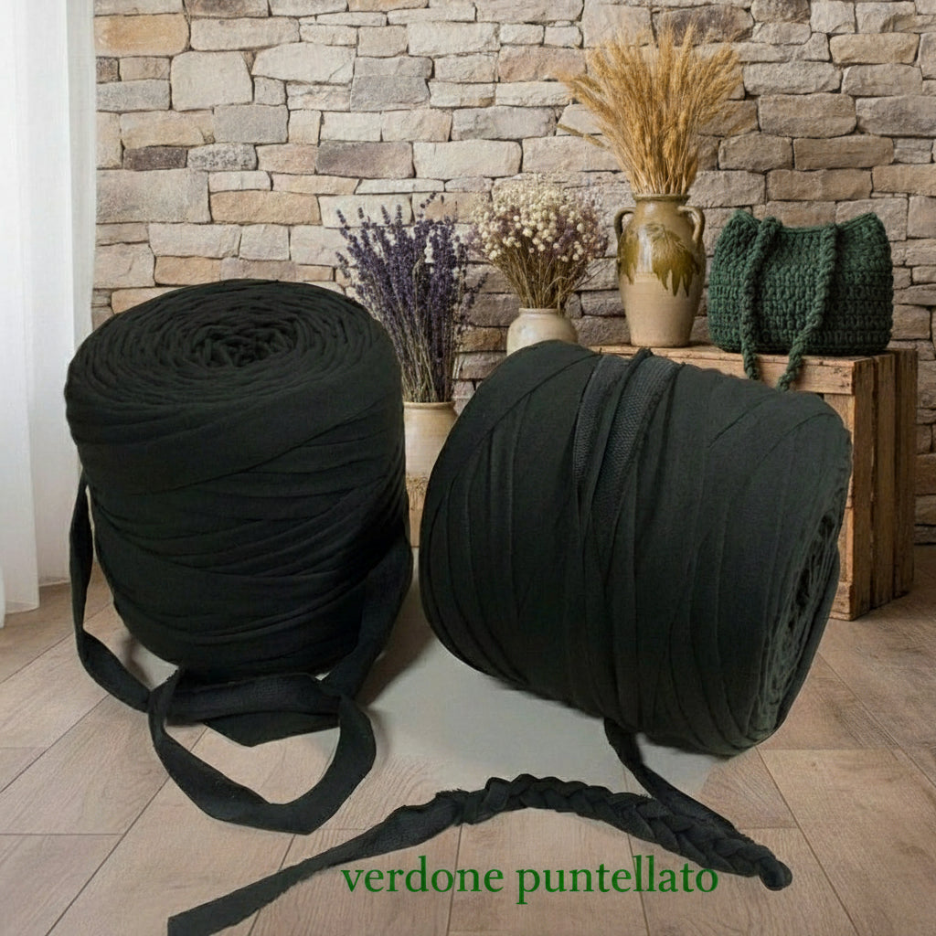verdone puntellato stafil t-shirt garn stretch yarn fettuccia elasticizzata maglina cotone noodles per uncinetto borse crochet bags clutch cestini tappeti cuscini collane braccialetti ceste porta enfant scaldacollo natale