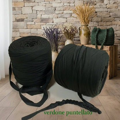 verdone puntellato stafil t-shirt garn stretch yarn fettuccia elasticizzata maglina cotone noodles per uncinetto borse crochet bags clutch cestini tappeti cuscini collane braccialetti ceste porta enfant scaldacollo natale