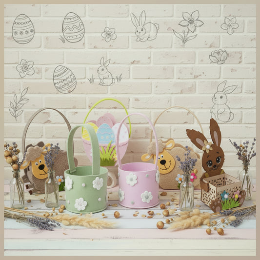 shopper borsa regalo cestino porta uovo feltro pecora coniglietto fiori fai da te pasquale per confezione regalo ovetti dolci pasticceria gioielleria erboristeria profumeria vetrinistica packaging idee gadget souvenir