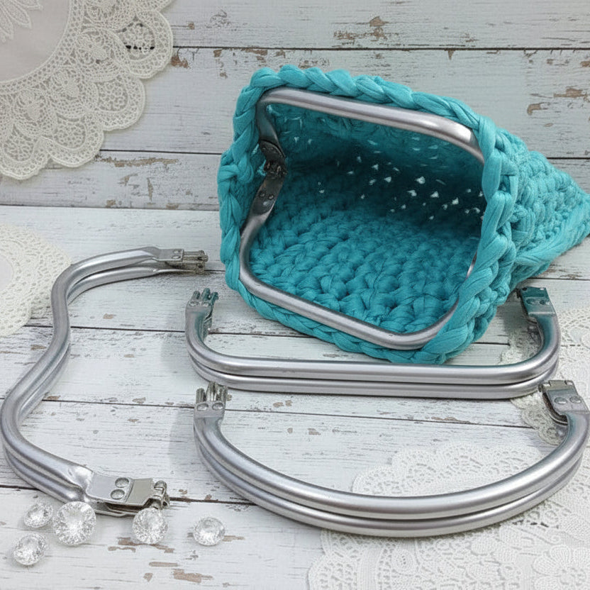 piccole grandi chiusura arco rettangolare diritta ondulata rotonda  molla a scomparsa clic clac telaio di ferro metallo per clutch bag crochet pochette borse uncinetto da cerimonia in fettuccia cordino thai rafia