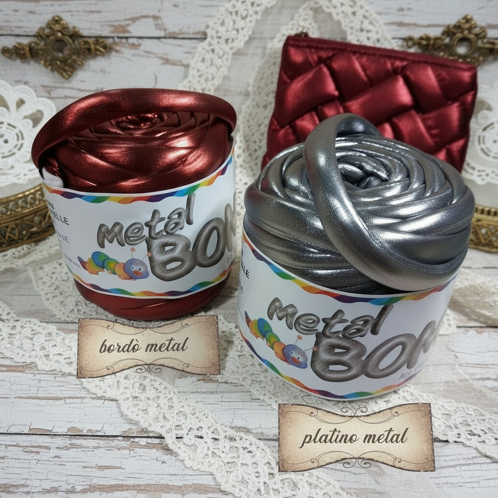 bordò e platino metallizzato  1/2 kg fettuccia ripiena marshmallow filato borse gigante grosso spesso imbottito chunky bags tubolare intrecciare a mano senza uncinetto pochette shopper