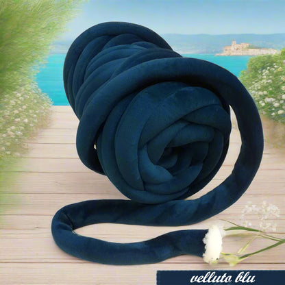 blu scuro velluto velvet 1 kg fettuccia ripiena marshmallow filato borse gigante grosso spesso imbottito chunky bags tubolare intrecciare a mano senza uncinetto pochette