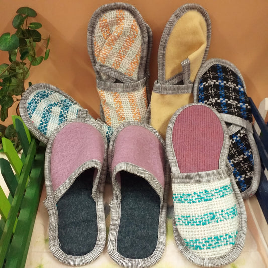 misura piccola lilla giallo blu tiffani-chiaro ciabatte La Briantina casa ospiti viaggio donna stoffa pezza feltro tessuto pannolenci pianelle moquette fai da te decorare applicazione cucito creativo
