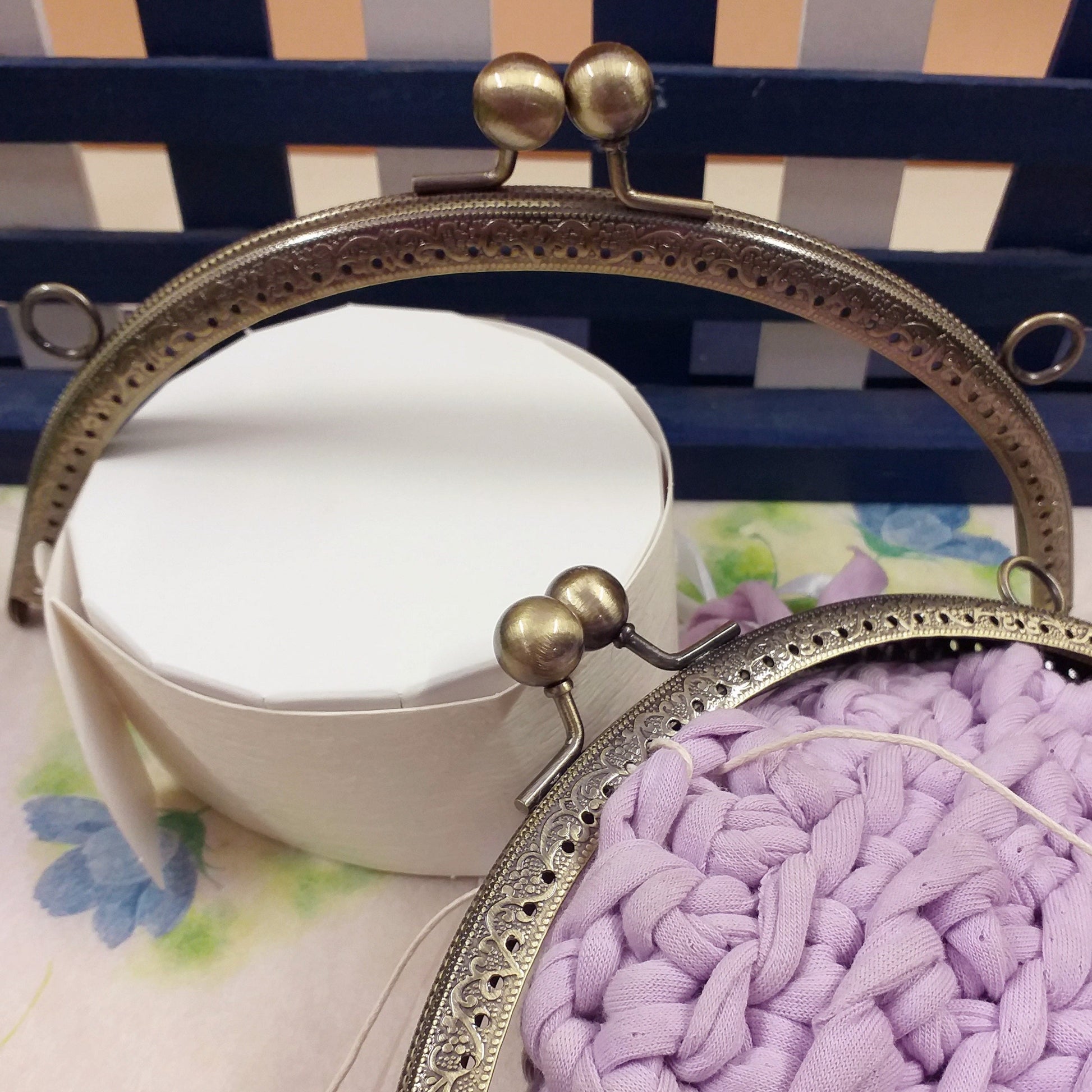 come cucire chiusura clic clac clasp a scatto ottone antico metallo dorato 20 cm per pochette borse da sera all'uncinetto buste cosmetici con filo cerato cordino