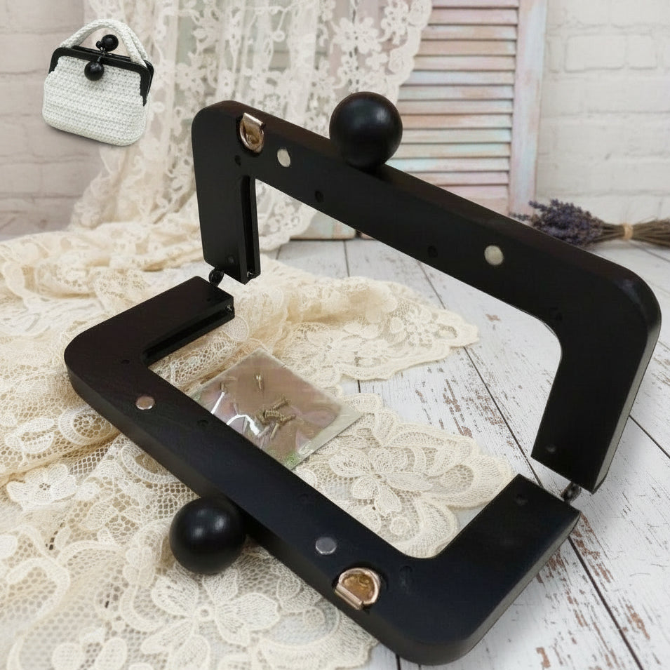 Legno palline clic clac borsa uncinetto clutch pochette