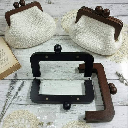 legno naturale marrone o verniciato nero palline pomelli rotondi pomoli in tinta chiusure clic clac legno wooden clutch bags per borse uncinetto pochette da sera cerimonia lavoro a maglia artigianale telaio aperto con viti per chunky marshmallow