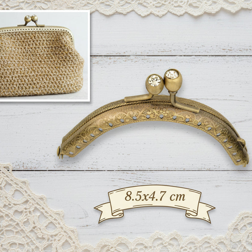 tonda ottone pomoli pomelli palline perle brillantini chiusura clic clac a scatto per borsellino portamonete uncinetto pochette mini clutch bag di tessuto stoffa
