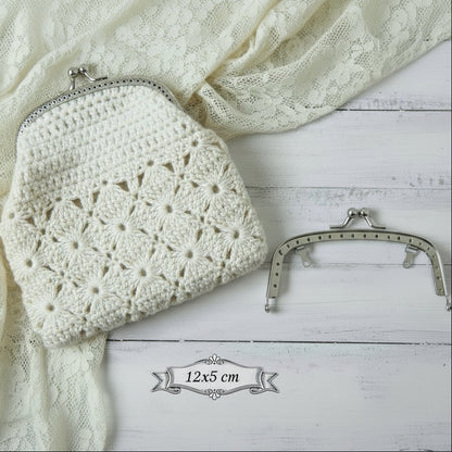 rettangolare 12 x 5 cm colore argento piccola chiusura clic clac a scatto per borsellino portamonete uncinetto pochette mini clutch bag di tessuto stoffa