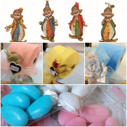 clown pagliacci statuine bomboniere tema circo personaggi da collezione per ricordini pensierini gadget aprifesta regalini natalizi portafortuna confezionati confetti