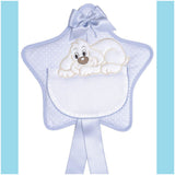 stella cagnolino maschietto bimbo celeste azzurro coccarda da nascita fiocco da ricamare a punto croce tela aida e stoffa di cotone per costruire fuoriporta