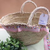 idea creativa cesto coffa grezza siciliana paglia palma naturale borsa mare con manici sisal da rivestire decorare fai da te personalizzare con passamaneria fiorellini rosa
