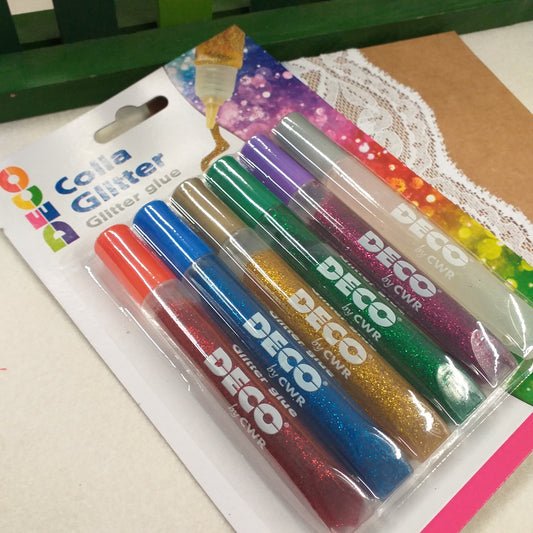 Idea regalo sei colori blu rosso argento oro verde fucsia porporina gel decorare Natale lavoretti creativi Hobby bambini colla brillantini glitter glue
