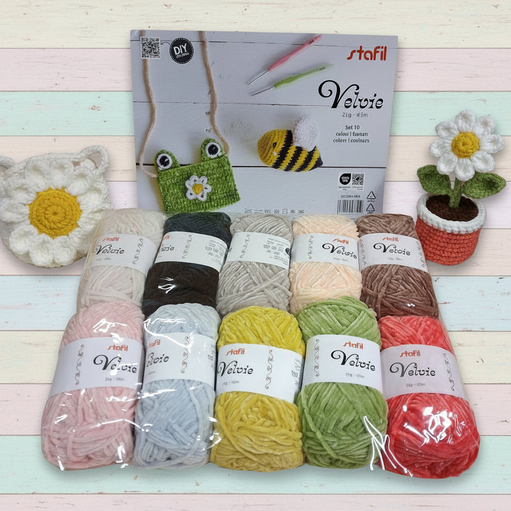 velvie stafil 25 g filato ciniglia uncinetto filo sottile per amigurumi piantina margherita borsetta fiore idea ape e rana pochette, bianco nero grigio beige marrone rosa azzurro senape giallo verde chiaro rosso aragosta colori.