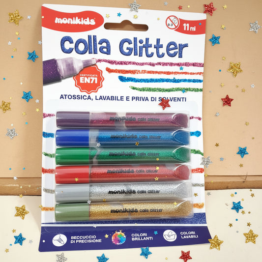 Idea regalo sei colori blu rosso argento oro verde fucsia porporina gel decorare Natale lavoretti creativi Hobby bambini colla brillantini glitter glue