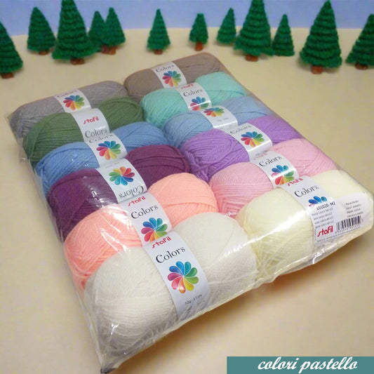 colori pastello 12 gomitoli pacco offerta lana acrilica sintetica Colors stafil assortimento filato amigurumi uncinetto maglieria abbigliamento collane guanti sciarpe berretto scaldacollo