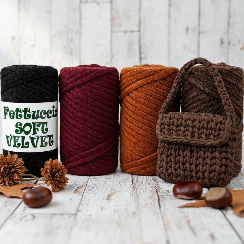 nero bordeaux coccio ruggine marrone scuro fettuccia uncinetto borse MAS velluto velvet soft