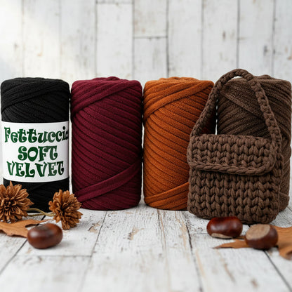 nero bordeaux coccio ruggine marrone scuro fettuccia uncinetto borse MAS velluto velvet soft