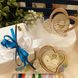 blu e bianco confezionamento ricordino pensierino di resina legno icone sacre cuore Sentimental confezionate confetti con sacchetti tulle Comunione Cresima bomboniere religiose simboli cerimonia Calice spighe uva Mitria pastorale