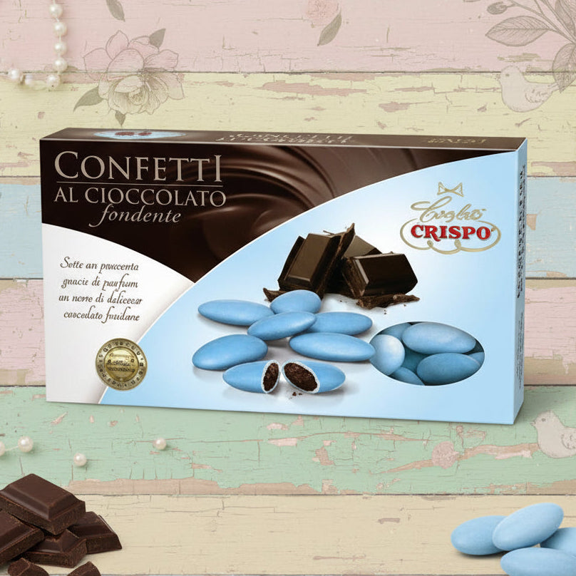 confetti italiani cioccolato fondente crispo azzurro celeste per fai da te bomboniere e confettata consigliati battesimo cresima prima comunione nascita babyshower maschietto bambino