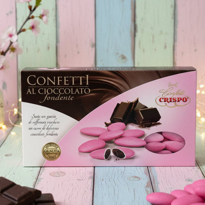 confetti italiani cioccolato fondente crispo rosa per fai da te bomboniere e confettata consigliati battesimo cresima prima comunione nascita babyshower bambina femminuccia