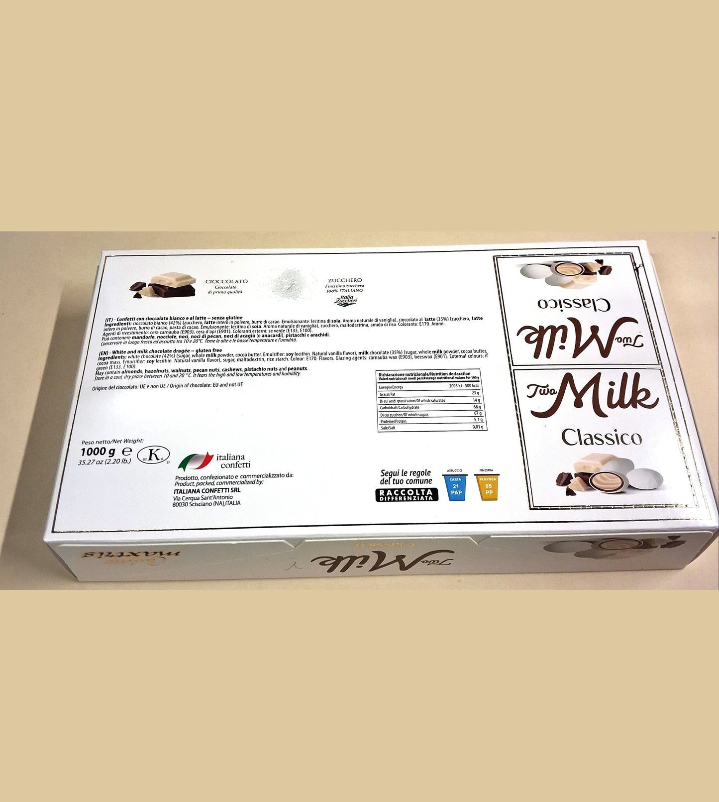 two milk classico confetti 1000 g  kg doppio cioccolato al latte bianco nero tabella nutrizionale ingredienti retro copertina Maxtris