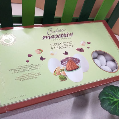 Maxtris senza glutine pistacchio e gianduia cioccolato bianco e mandorla cioccomandorla confetti gusti misti frutta uso confettata matrimonio battesimo cresima comunione compleanno fai da te bomboniere