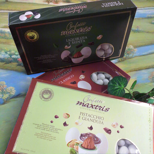 pistacchio gianduia liquirizia menta classico colore bianchi cioccolato bianco e mandorla cioccomandorla confetti gusti misti frutta uso confettata matrimonio battesimo cresima comunione compleanno fai da te bomboniere