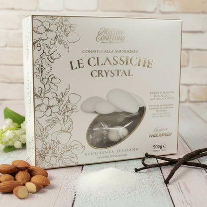 confetti maxtris 500 g vassoio eccellenza italiana incartati singolarmente mandorla spagnola pelata bianchi prodotti in bassine di rame con vaniglia bourbon le classiche crystal
